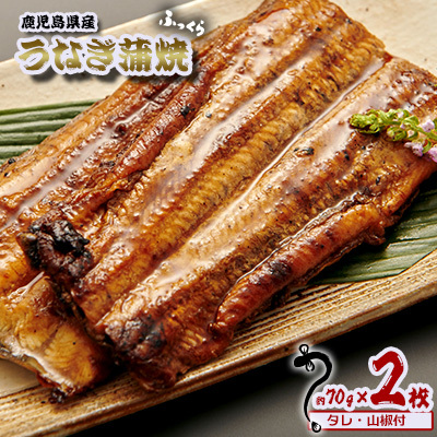 うなぎ 鹿児島県産　うなぎ蒲焼　約70g×2枚【タレ・山椒付】 