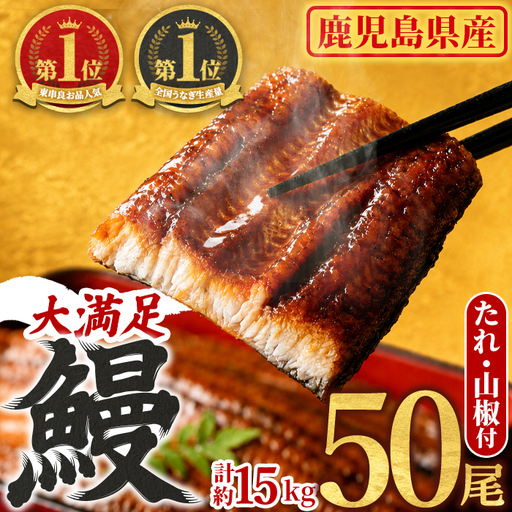 ＜大満足＞東串良町のうなぎ蒲焼(無頭)(300g×50尾・計約15000g・タレ、山椒付)うなぎ 高級 ウナギ 鰻 国産 蒲焼 蒲焼き たれ 鹿児島 ふるさと 人気【アクアおおすみ】【5004307a】