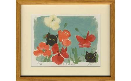 *伊藤陽版画「風たちの場所」 ｜ 版画 アート 雑貨 絵 インテリア 絵画 猫 ネコ ねこ 黒猫 黒ねこ 猫の絵 長野県 松川村