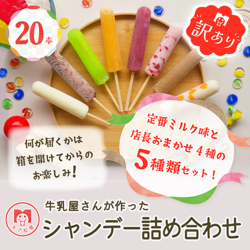 [予約受付]訳あり アイスキャンディー おまかせ5種 20本 冬季限定 創業70年以上 モア松屋 保存料不使用 卵不使用 シャンデー