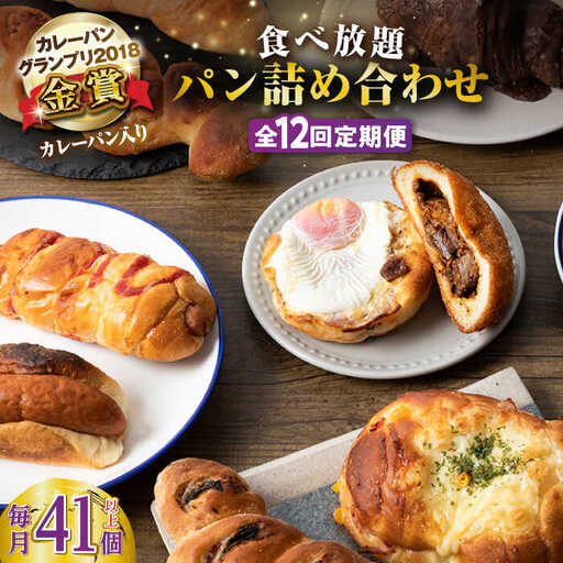 【全12回定期便】壱岐島満喫食べ放題 パック  41個 セット カレー パン ハード  ステーキ 朝食 高級 詰め合わせ 《壱岐市》【パンプラス】[JEU016] 612000 612000円