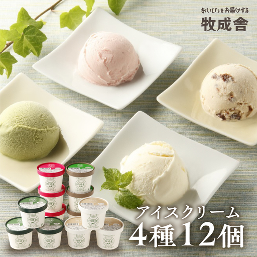 [牧成舎]ミルクの旨みたっぷり アイスクリーム 4種12個|アイス
