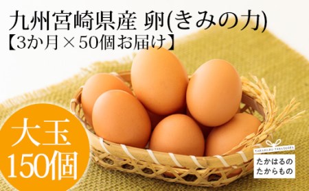 定期便[卵50個×3ヶ月間]産地直送たまご『きみの力(チカラ)』(年3回配送) Lサイズの大玉を3ヶ月で合計150個お届け!