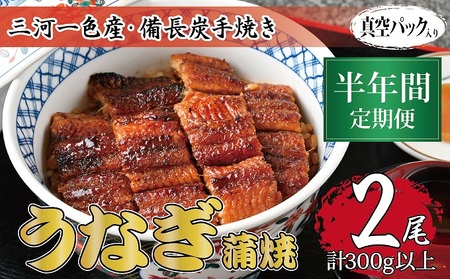 うなぎ 三河一色産 備長炭手焼き 蒲焼 うなぎ【蒲焼2尾】【定期便6ヶ月】