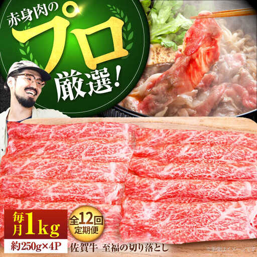 【12回定期便】佐賀牛 至福の切り落とし 1kg（250g×4パック） 佐賀セントラル牧場 [IAH096]