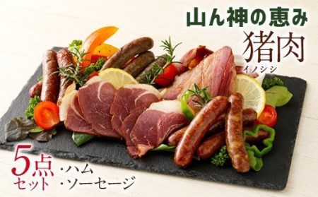 [竹田ジビエ]山ん神の恵み イノシシ肉 ハム・ソーセージ 5点セット 計460g 食べやすい ジビエ ウインナー ベーコン