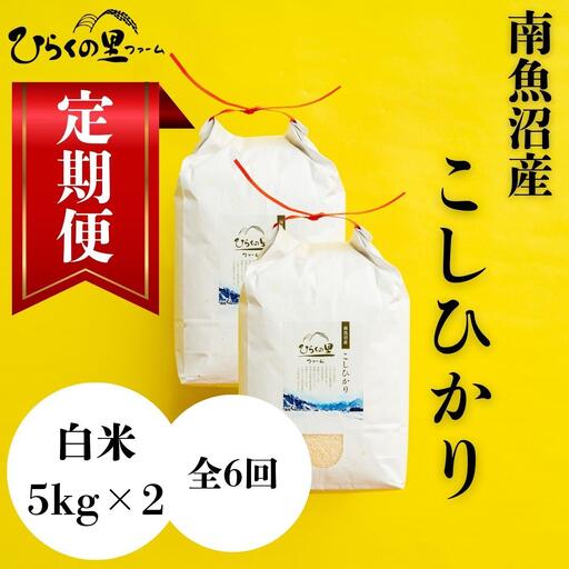 【新米】【定期便】（全6ヶ月）もっちり甘い！南魚沼産コシヒカリ 白米5kg×2 ひらくの里ファーム |白米
