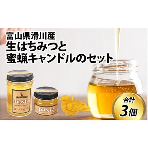 生はちみつと蜜蝋キャンドルのセット  国産 天然 はちみつ ハチミツ 蜂蜜 ハチミツ 純粋はちみつ 蜂蜜 百花 非加熱 国産 ギフト 贈答用 プレゼント レモン 紅茶 梅干し 富山県 滑川市 ハニー 人気 おすすめ [A-033001]