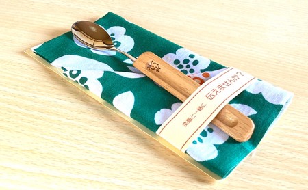 すぷうんおばちゃんの木製三角スプーン＆koigoromo手ぬぐい 右利き用【ネコ】 |    
