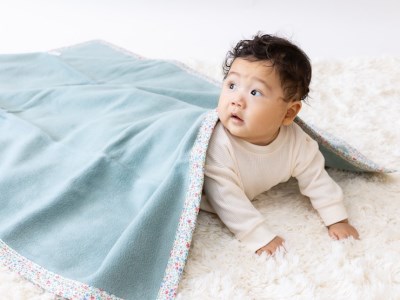 名入れ可 綿100% ベビー毛布 (アッシュグリーン／花) 85×115cm 毛布の町泉大津市産 N-MM400 [3338] | ベビーブランケット ベビーブランケット