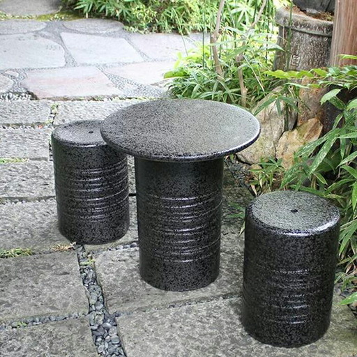 信楽焼 14号黒スパタテーブルセット（テーブル1点、椅子2点） (168575-40037426)