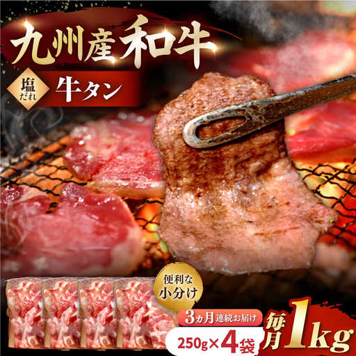 【3回定期便】【塩だれ】九州産和牛 国産 牛タン 約1kg [EAX081]