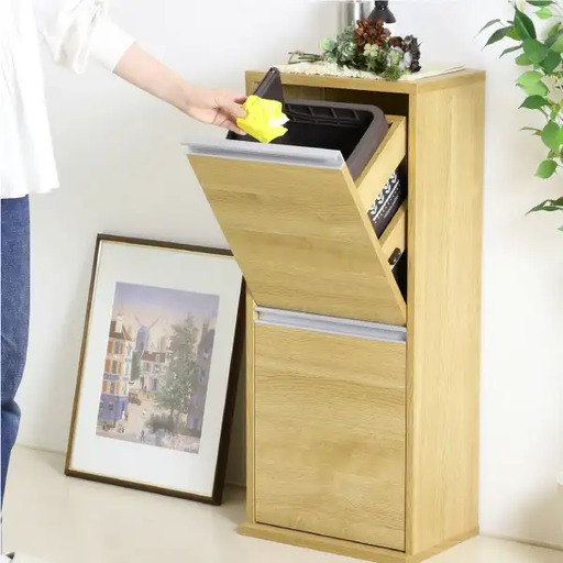 木製2分別ダストボックス ナチュラル おしゃれ ゴミ箱 完成品 燕三条製 [川口工器]