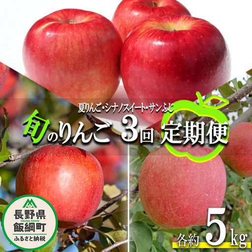 旬のりんご 訳あり 3種 [ 定期便 ] 5kg × 3回 Cコース 2026年9月上旬頃から2026年12月中旬頃まで順次発送予定 ふるさと振興公社 長野県 飯綱町 [0299]