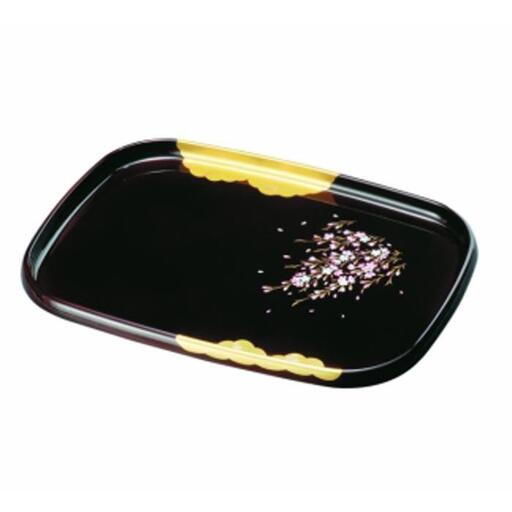 長手盆 PC 42cm 溜 金雲さくら[YG11]