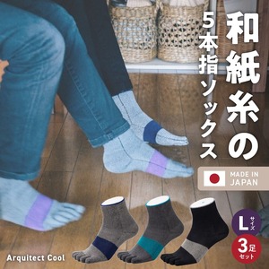 和紙×コラーゲンナイロン異素材コラボで足の悩みをサポート 爽快な履き心地 アルキテクト・クール3足入り（3色/L寸） 〔Qm010〕