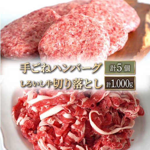人気返礼品セット！しろいし牛 手ごねハンバーグ 5個＆切り落とし 1kg 佐賀セントラル牧場 [IAH178]