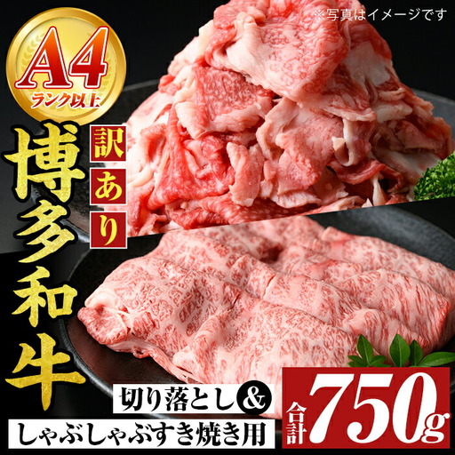 ＜訳アリ＞【A4～A5】博多和牛しゃぶしゃぶすき焼きセット(750g) 国産 九州産 福岡県産 牛肉 和牛 黒毛和牛 すきやき スキヤキ お肉 スライス 切り落とし【MEAT PLUS】as08-012