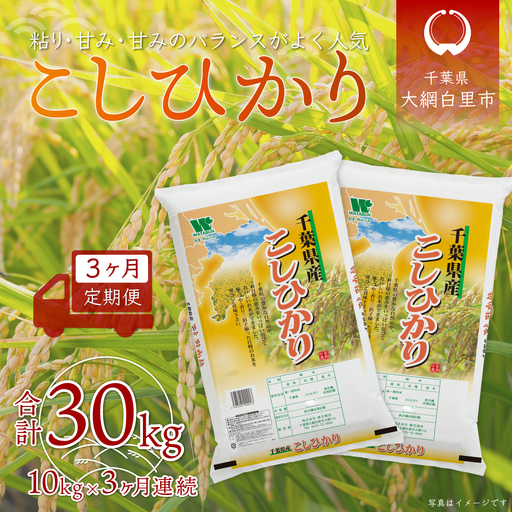 ＜3ヶ月定期便＞ 令和7年産 千葉県産「コシヒカリ」10kg×3ヶ月連続 計30kg A027