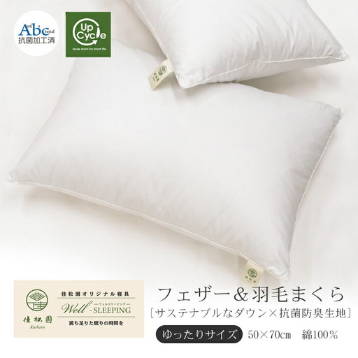 フェザー&ダウンピロー(羽毛まくら) ゆったりサイズ[サステナブルな羽根と羽毛×抗菌防臭生地] [1326]