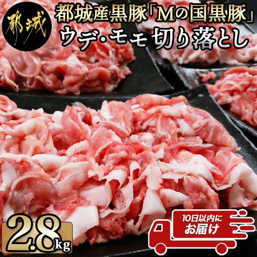 都城産黒豚「Mの国黒豚」切り落とし2.8kg≪みやこんじょ特急便≫〔MJ-0108-Q〕_(都城市) 豚肉2.8キロセット ウデモモ 切り落とし ブランド豚 切落とし肉 400g×7パック 銘柄豚 豚肉セット 小分け パック