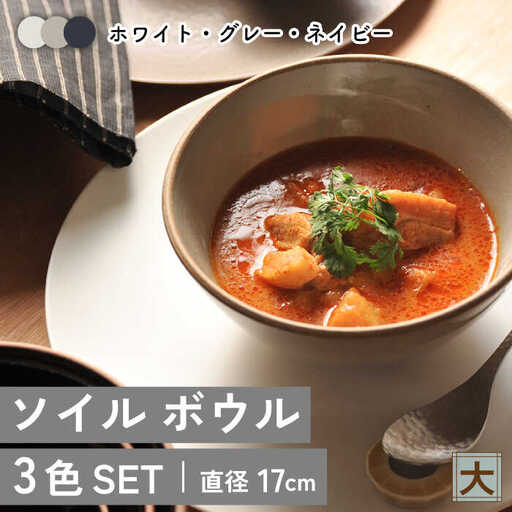 【美濃焼】ソイル ボウル（大）3色セット【金正陶器】≪土岐市≫ 食器 鉢 盛り鉢 丼 どんぶり ボウル サラダボウル スープボウル デザート シンプル 食器セット セット ホワイト グレー ネイビー 白 灰色 紺色 送料無料 [MAK034]
