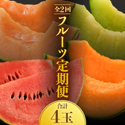 【先行予約】《定期便全2回》佐藤農園のフルーツ定期便 朝採り 計4玉（小玉スイカ・マルセイユメロン・レノンメロン・ペルルメロン）農家直送 秀品 お届け！※2027年5月下旬～7月末の間に順次発送 [aw069-b001]