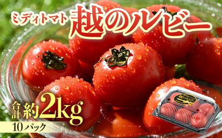 [先行予約]ミディトマト 越のルビー 約2kg 10パック(8パック+品質補償2パック)/ 福井県産ブランドトマト 農家直送 有機肥料 低農薬 ※2026年9月下旬より順次発送 [aw069-a005]