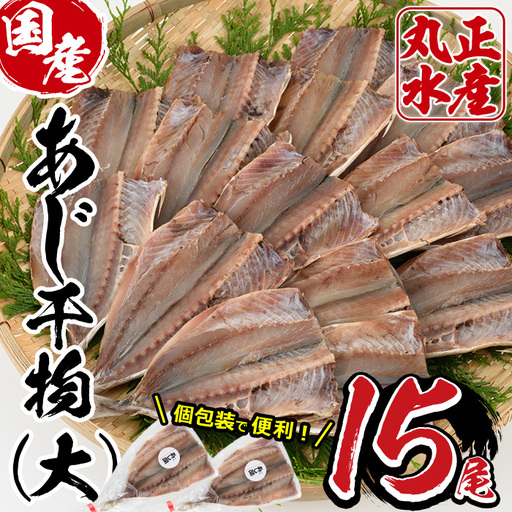 九州産あじの開き(1尾約20cm・計15枚)干物 魚 国産 冷凍 [AW-3][丸正水産]