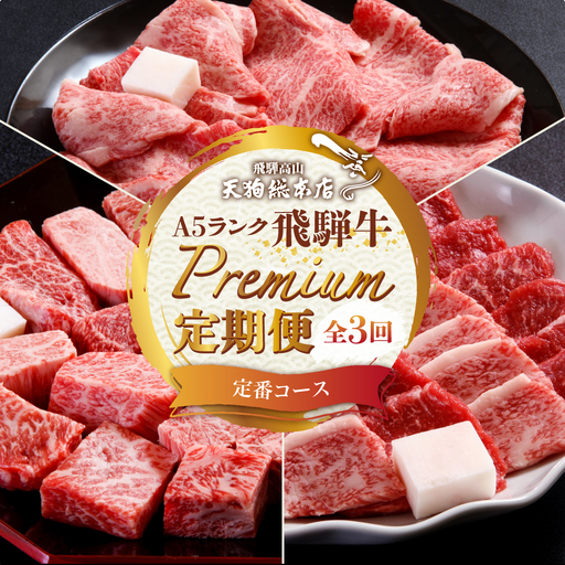 A5 飛騨牛 プレミアム 定期便  3回 サイコロステーキ すき焼き 定期便 BP101
