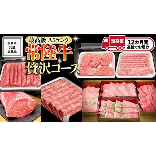 【 豪華 12回 定期便 】 最高級 A5ランク 常陸牛 贅沢コース (茨城県共通返礼品) 