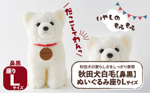 165P7304 秋田犬白毛(鼻黒)ぬいぐるみ　座りＬサイズ【秋田犬保存会】