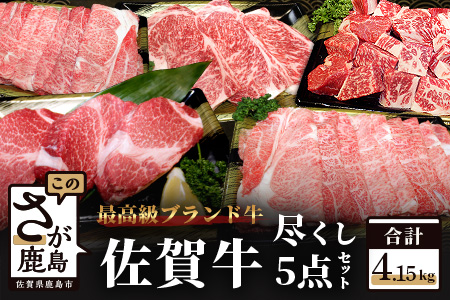 [5種のお肉]佐賀牛バラエティセット 合計4.15kg ヒレステーキ サーロインステーキ すき焼き しゃぶしゃぶ サイコロステーキ