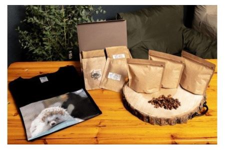 【粉】自家焙煎コーヒー＆【S】ハリネズミTシャツセット［No.136-11］