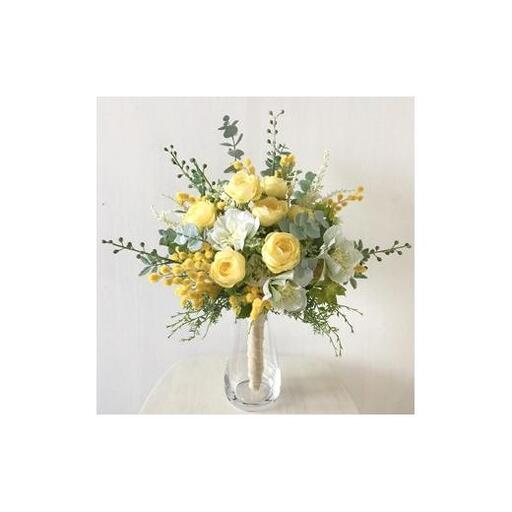 【ギフト用】美流渡の森 アーティフィシャルフラワーブーケ ミモザ黄色系 (花器付き)【12255】