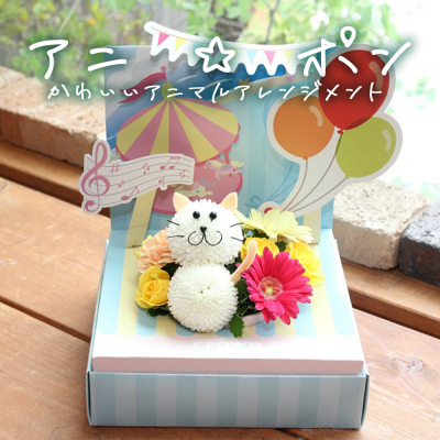 アニ☆ポン（ネコ）  花 生花 花束 動物  ネコ 可愛い ギフト プレゼント