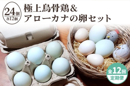 平飼い極上のうこっけいの卵と幸せの青い卵（アローカナの卵）のセット24個（20＋補償4個）×定期便12回 食べ比べ 食べくらべ 卵かけご飯 卵かけごはん TKG 卵 たまご タマゴ 玉子 安全 テレビ TV 健康 美容 TBS系列『熱狂！1/365のマニアさん』やBSテレビ東京『都会を出て暮らそうよ』で紹介のうこっけいおみたまごファーム すき焼き 37-I