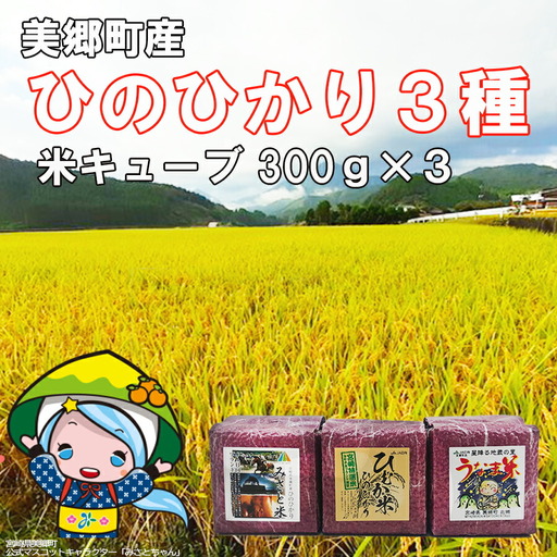 米 キューブ ひのひかり 3種 みさと米 ひむか米 うなま米 300g×3個 計900g