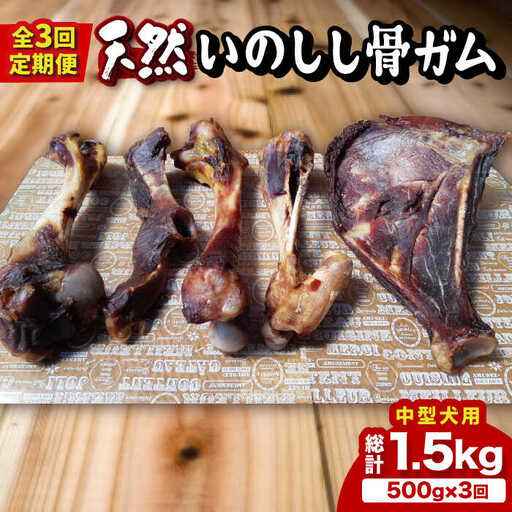 【全３回定期便】＜中型犬用・大容量＞スモーキーな香りが食欲をそそる！天然いのしし骨ガム500g 総計1.5kg（肩甲骨もしくは橈骨） 吉野ヶ里町/まちづくり会株式会社[FBK049]