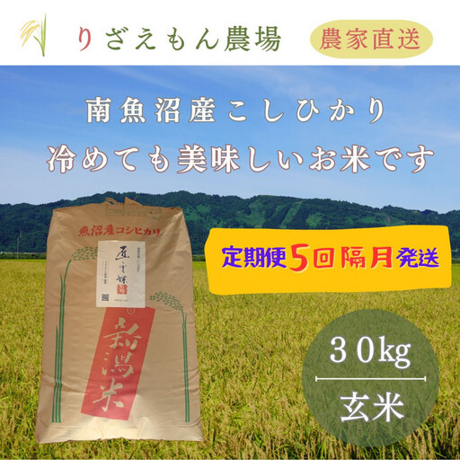 《令和8年産　新米予約受付》【定期便５回×玄米３０kg《合計150kg》】【隔月発送】南魚沼産コシヒカリ　玄米 ３０kg　＼生産農家直送／【2026年10月上旬より順次発送予定】
