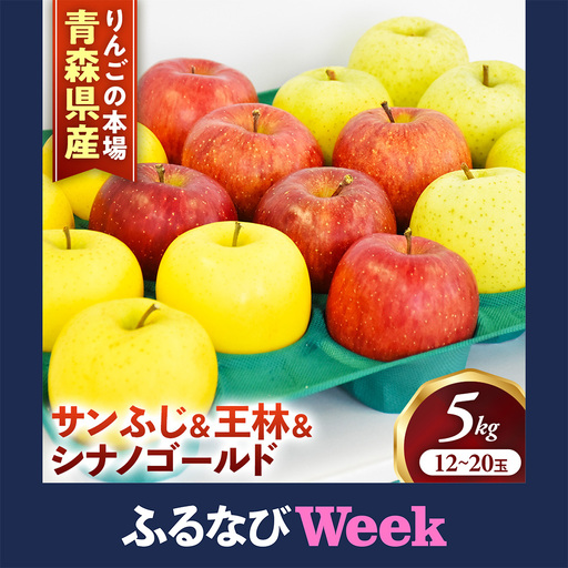 【ふるなびWEEK対象】【詰め合わせ３種】青森県産りんご ＜サンふじ 王林 シナノゴールド＞ 約5kg 11月下旬～ りんご