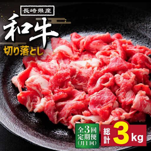 【3回定期便】長崎県産 和牛 切り落とし1kg / 南島原市 / 高田牧場 [SDB005]