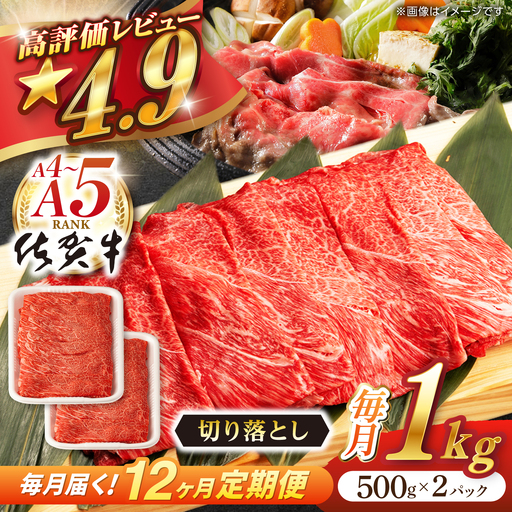 【定期便】 牛肉切り落とし 佐賀牛 総計12.0kg NAB055 牛肉切り落とし 全12回