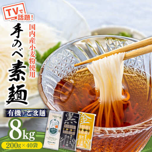 【手のべ陣川：ふるさと納税 限定商品】 島原 有機 手延べ そうめん 手延べ ごま麺 詰合せ 8kg / TA-200 / 南島原市 / ながいけ [SCH030]