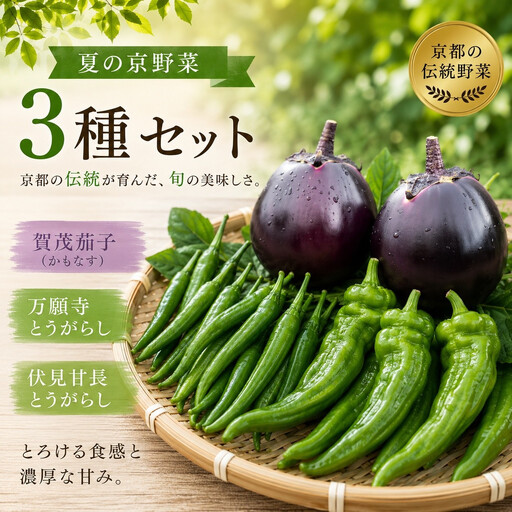 夏の京野菜「3種セット」賀茂茄子・万願寺とうがらし・伏見とうがらし|やさい やさい