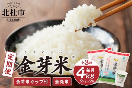 [3ヶ月定期便] 金芽米特別栽培米農林48号4kg(2kg×2) ふっくら 糖質オフ カロリーオフ BG無洗米 希少銘柄 小分け 山梨県 北杜市産 [h151]