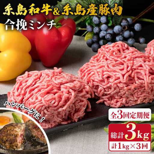 【全3回定期便】糸島和牛 糸島豚 合挽ミンチ 500g×2p×3回 計3kg 糸島ミートデリ工房 [ACA257]