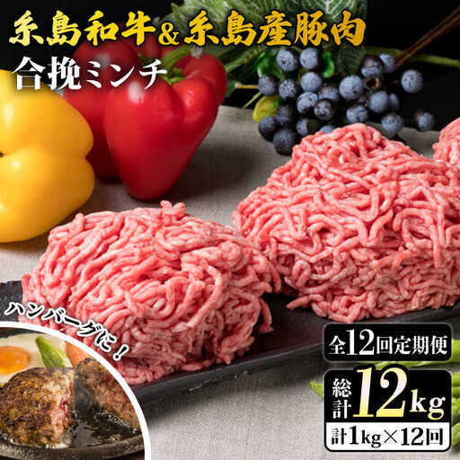 【全12回定期便】糸島和牛 糸島豚 合挽ミンチ 500g×2p×12回 計12kg 糸島ミートデリ工房 [ACA259]