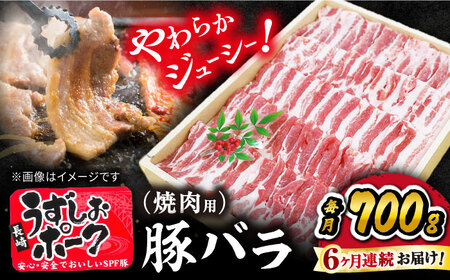 [6回 定期便 ] 焼肉 長崎うずしおポーク 豚バラ 700g 訳あり[スーパーウエスト][CAG021] 焼肉