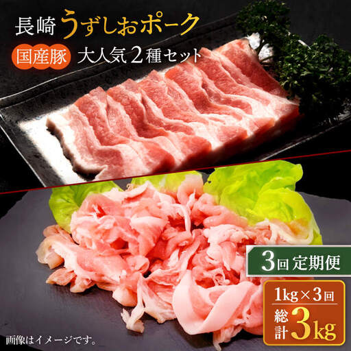 【訳あり】【3回定期便】長崎うずしおポーク 大人気2種 セット 計1000g 国産豚 ＜スーパーウエスト＞ [CAG223]
